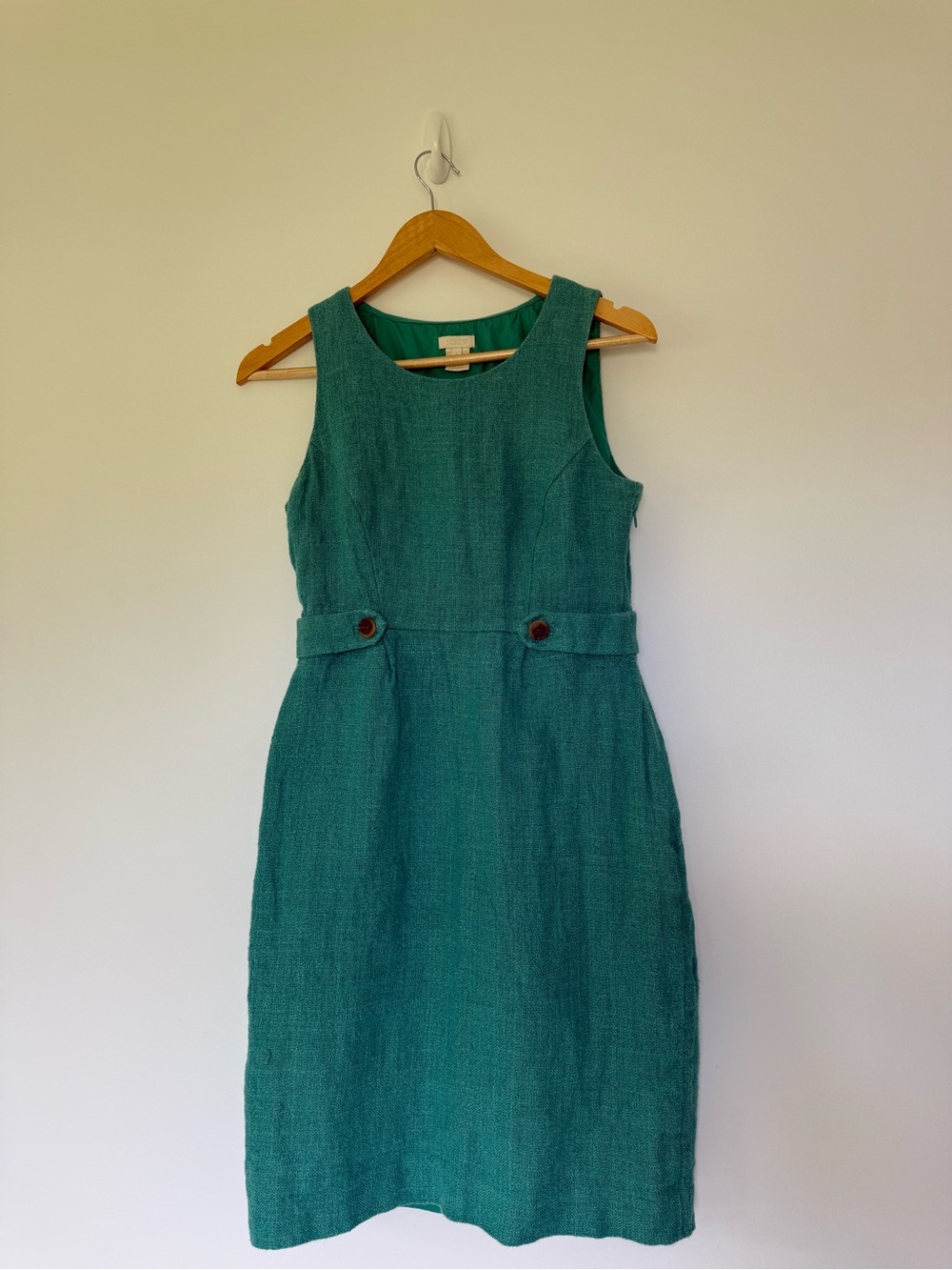 J. Crew Teal Sleeveless Shift Dress with Buttoned Waist Tabs